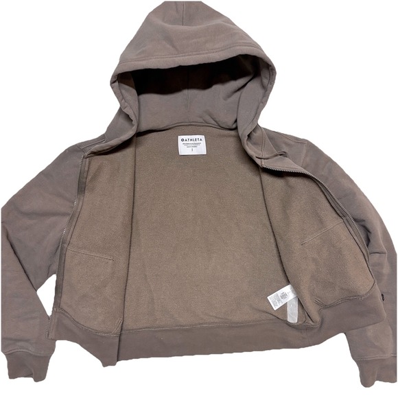 Athleta Forever Fleece Full Zip Sweatshirt Hoodie Cropped - Brown - Women's S - Picture 4 of 13